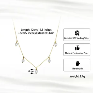 Elegant s925 sterling silver necklace featuring five 6mm natural freshwater pearls