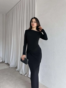 Sexy One Shoulder Slim Fit Maxi Dress For Women Ruched Twist Waist Long Sleeve Solid Color Elegant Evening Party Gown
