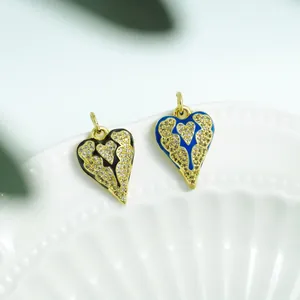 18K gold plated heart charms with zircon inlay and enamel finish for necklaces