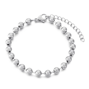 Minimalist silver bead chain bracelet in titanium steel with lobster clasp and extender