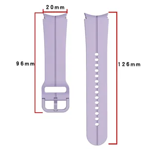 Purple silicone watch band for Samsung Galaxy Watch 6/5/4 with precise 20mm lug dimensions