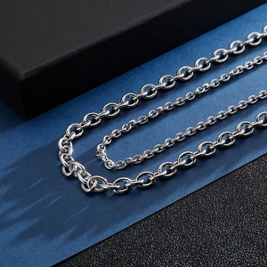 Classic silver stainless steel cable chains in varying thickness for men's fashion jewelry