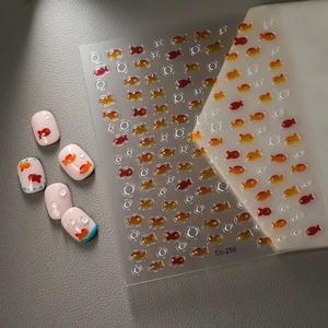 3D jelly goldfish and water bubble nail art stickers set with realistic 3D bubble effect