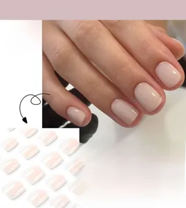 Short nude pink press-on nails set JP2642 with glossy finish and solid color design