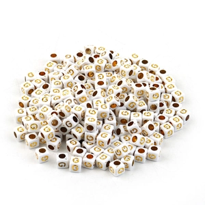 White square acrylic alphabet beads with gold letter G for DIY jewelry making