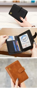 Close-up of multifunctional RFID passport holder with card slots and snap closure