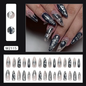 Silver 3D butterfly cat eye press on nails set with star moon patterns and metallic texture