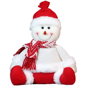 Gestrickte Weihnachts-Schneemann-Plüschfigur in Rot und Weiß für die Festtagsdekoration
