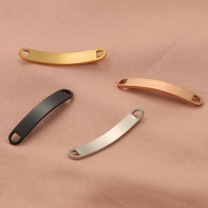 Curved stainless steel rectangular bar connector with double holes for DIY jewelry