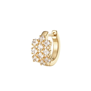 Elegant gold hoop earrings with pavé set square cubic zirconia in a geometric design