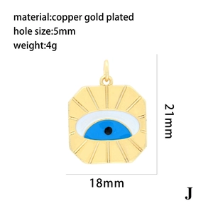 Detailed specs of 18mm gold plated evil eye heart pendant with dimensions and weight