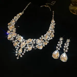 Collana E Orecchini Di Lusso Con Strass Goccia D'acqua Lega Banchetto Matrimonio Festa Gioielli Scintillanti Per Donna