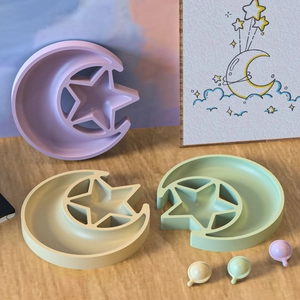 Star and moon silicone tray molds set in pastel purple, yellow, and mint green colors