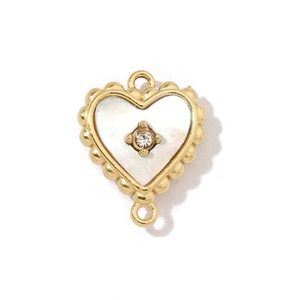Detail eines Herz-Anhängers aus Gold-Edelstahl mit Muschel-Inlay und Diamant
