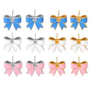 Orecchini a fiocco in smalto blu bianco e rosa con placcatura in oro 18k e argento
