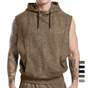 Men's Sleeveless Hooded Sweatshirt Vest Stone Washed Acid Wash Distressed Cotton Blend Streetwear Gym Top