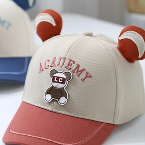 Kids colorblock baseball cap with cute bear ears and Academy embroidery for boys girls