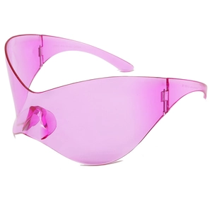 Detail of pink Y2K sunglasses temple showing UV400 marking and polished finish