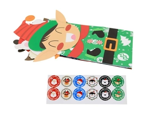Detail of Christmas elf treat bag with matching Santa and reindeer sealing stickers