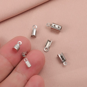 Polished silver stainless steel cord end caps for DIY jewelry making and bracelets