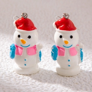 Christmas snowman drop earrings set featuring vibrant holiday colors and silver hooks