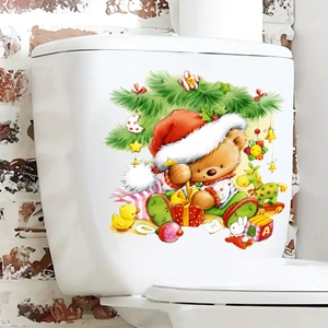 Adesivi natalizi con orso e albero per cassetta del bagno e decorazioni festive