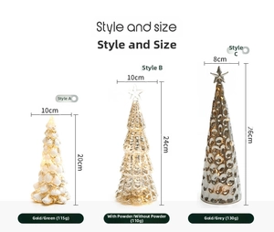 Size chart showing glass Christmas tree ornaments dimensions and style specifications