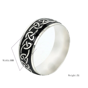 Men's 8mm Nordic Celtic knot stainless steel ring in silver and black finish
