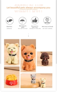 Macro detail of miniature resin dogs with realistic fur textures and a tiny red food bowl