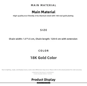Specifications of 316L titanium steel 18K gold plated snake bone long necklace 120cm