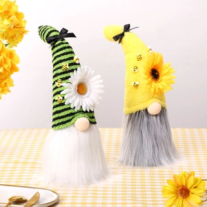 Gnomo del Festival delle Api Bambola di Peluche Girasole Nano Elfo Senza Volto Statuetta d'Autunno Ornamento da Tavolo in Tessuto