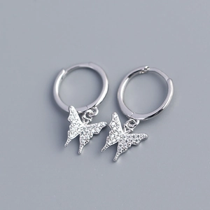 Detailed view of S925 silver hoop earrings featuring sparkling pave butterfly charms