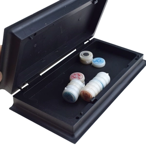Macro view of portable foldable magnetic animal chess with plastic pieces and storage box