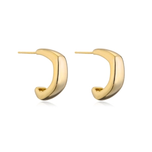 Minimalist 14K gold-plated C-shaped geometric hoop earrings for women with 925 silver needles