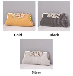 Elegant evening clutch bags in gold, black, and silver with luxury rhinestone detailing