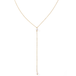Minimalistische Y-förmige goldene Edelstahl-Halskette mit zwei weißen Perlenanhängern