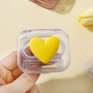 Portable transparent contact lens case set with cute yellow heart accessories and tweezers