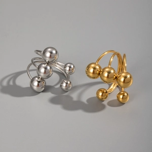 Polished silver and gold minimalist open rings with multi-bead artistic geometric design