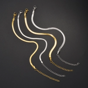 Sleek 304 stainless steel flat snake bone chain bracelets in gold and silver finishes