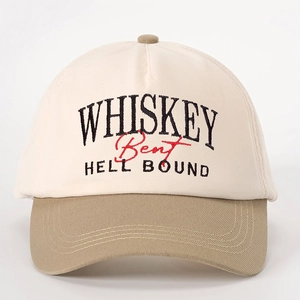 Vintage color block WHISKEY embroidered baseball cap with adjustable strap and curved brim