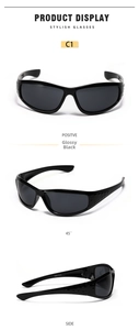 Detailed macro views of Y2K black sports sunglasses frames with CE marking and non-slip texture