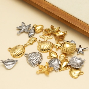Stainless steel sea shell and starfish charms for DIY jewelry making in gold and silver