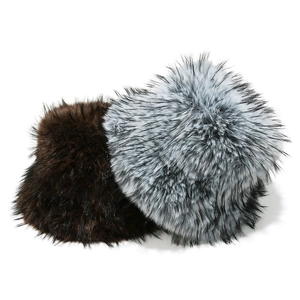 Faux fox fur bucket hats in brown and silver grey with thick plush for winter warmth