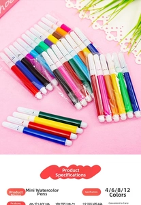 Detailed view of mini watercolor pen set specifications with multi-color tip options