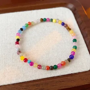 Women Colorful Natural Stone Beaded Bracelet Rainbow Dopamine Style Minimalist Delicate Sweet Jewelry Gift