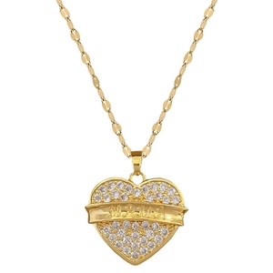 Gold plated heart pendant necklace with MAMA lettering and sparkling crystals