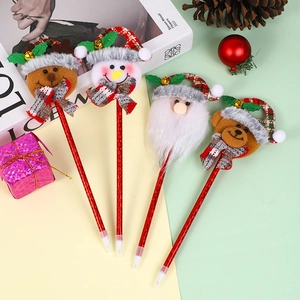 Stylos À Bille De Noël Dessin Animé Père Noël Bonhomme De Neige Renne Ours Tête Décorative En Peluche Bureau Cadeau Papeterie