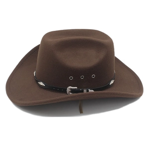 Brown wool felt western cowboy hat with studded leather band and wide curved brim