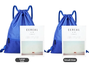 Blue waterproof nylon drawstring bag in large and small sizes with honeycomb patterns