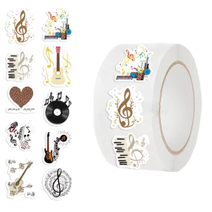500pcs roll of cartoon musical instrument stickers with guitar and piano patterns